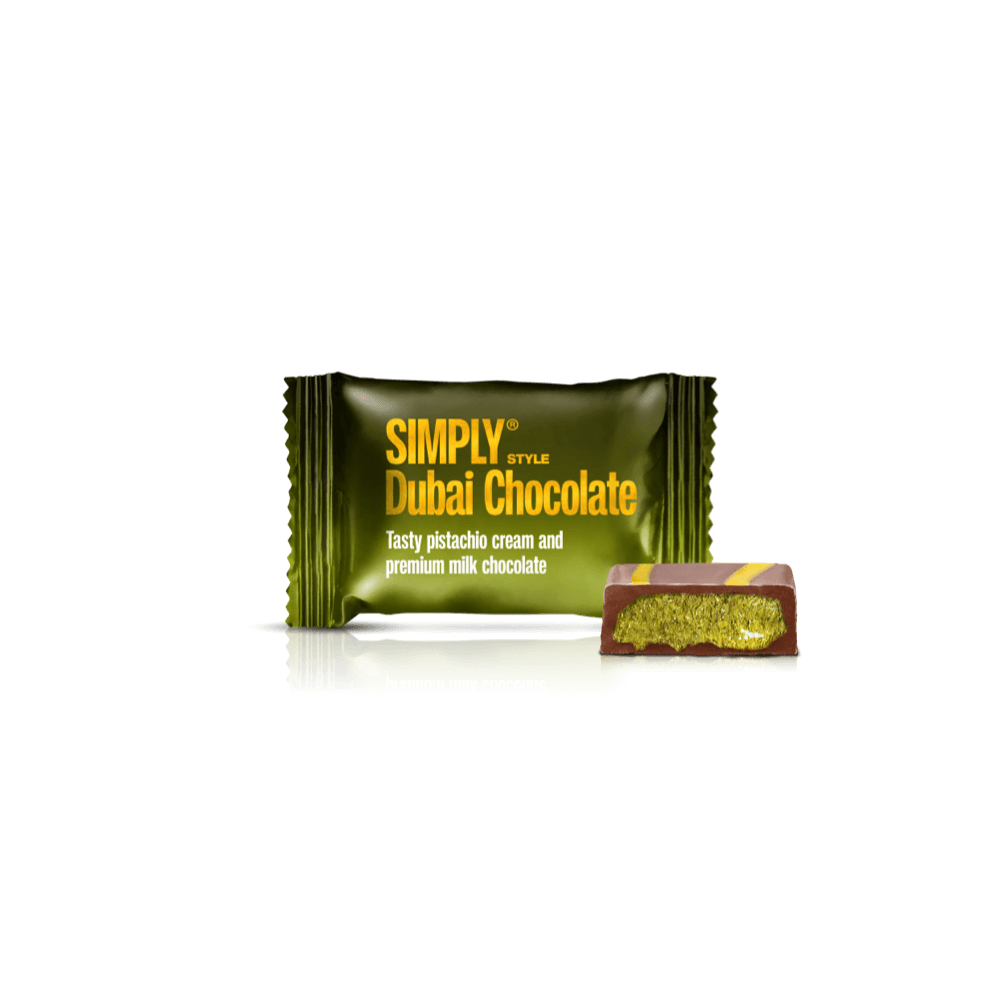 Simply® Dubai Chocolate with tasty pistachio cream and premium milk chocolate.