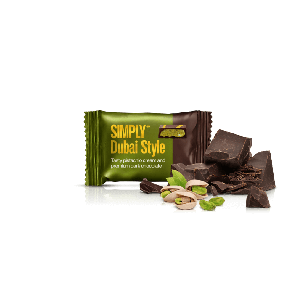 Chocolate Bites box - 750g - 75 pcs - Simply® Pistachio Dark