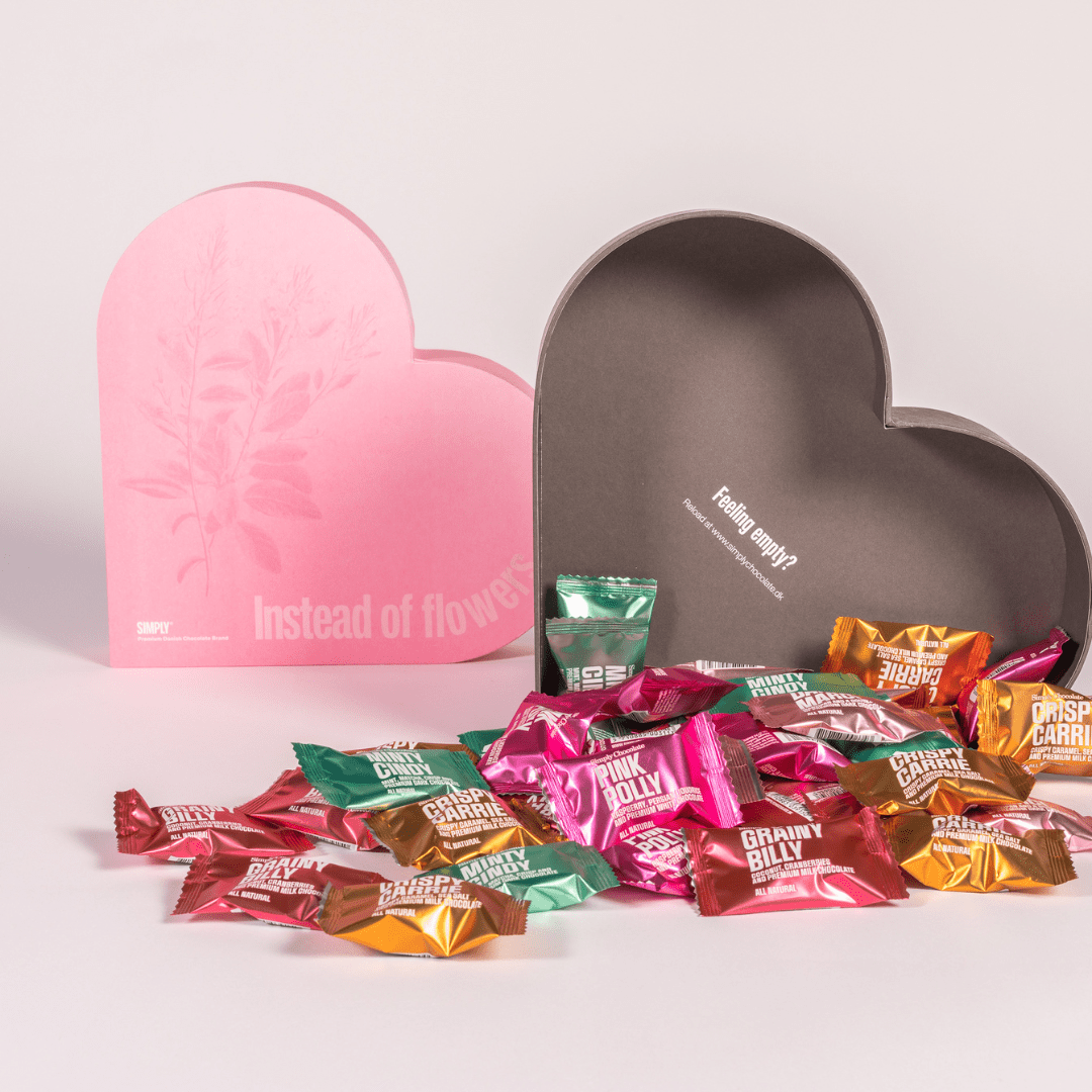 The Heart Box | Eksklusiv gaveæske med 40 stk. mix chokoladebites - Mors dag - Simply®