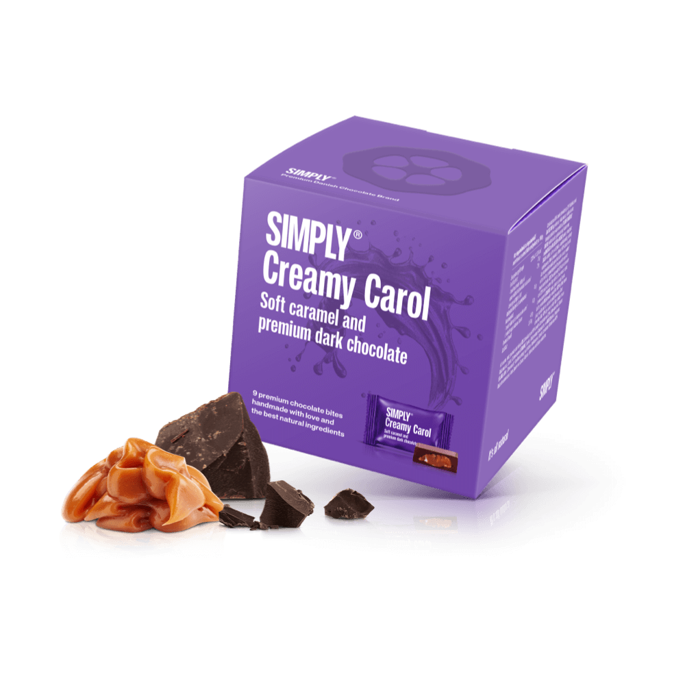 Simply® Creamy Carol - Gaveæske med 9 bites | Blød karamel og premium mørk chokolade - Single Cubes - Simply®