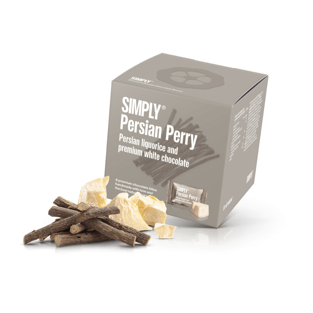 Simply® Persian Perry - Gaveæske med 9 bites | Persisk lakrids og premium hvid chokolade - Single Cubes - Simply®