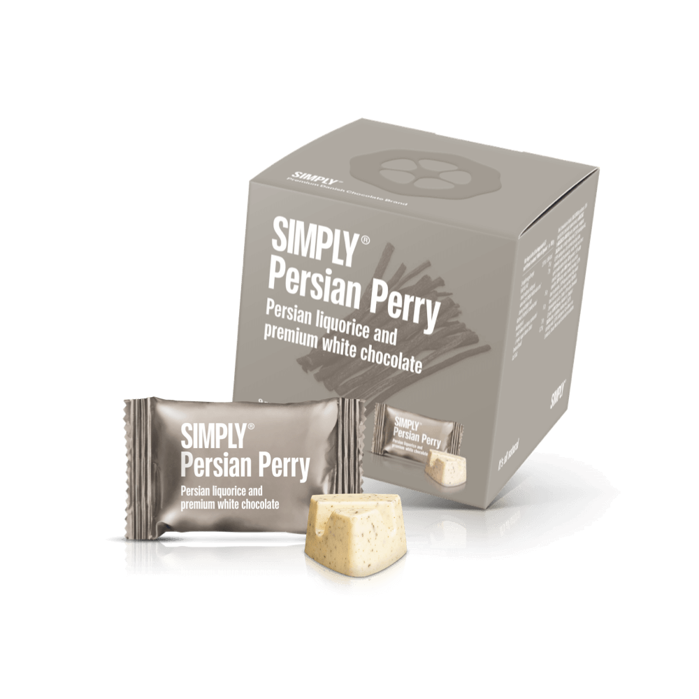Simply® Persian Perry - Gaveæske med 9 bites | Persisk lakrids og premium hvid chokolade - Single Cubes - Simply®