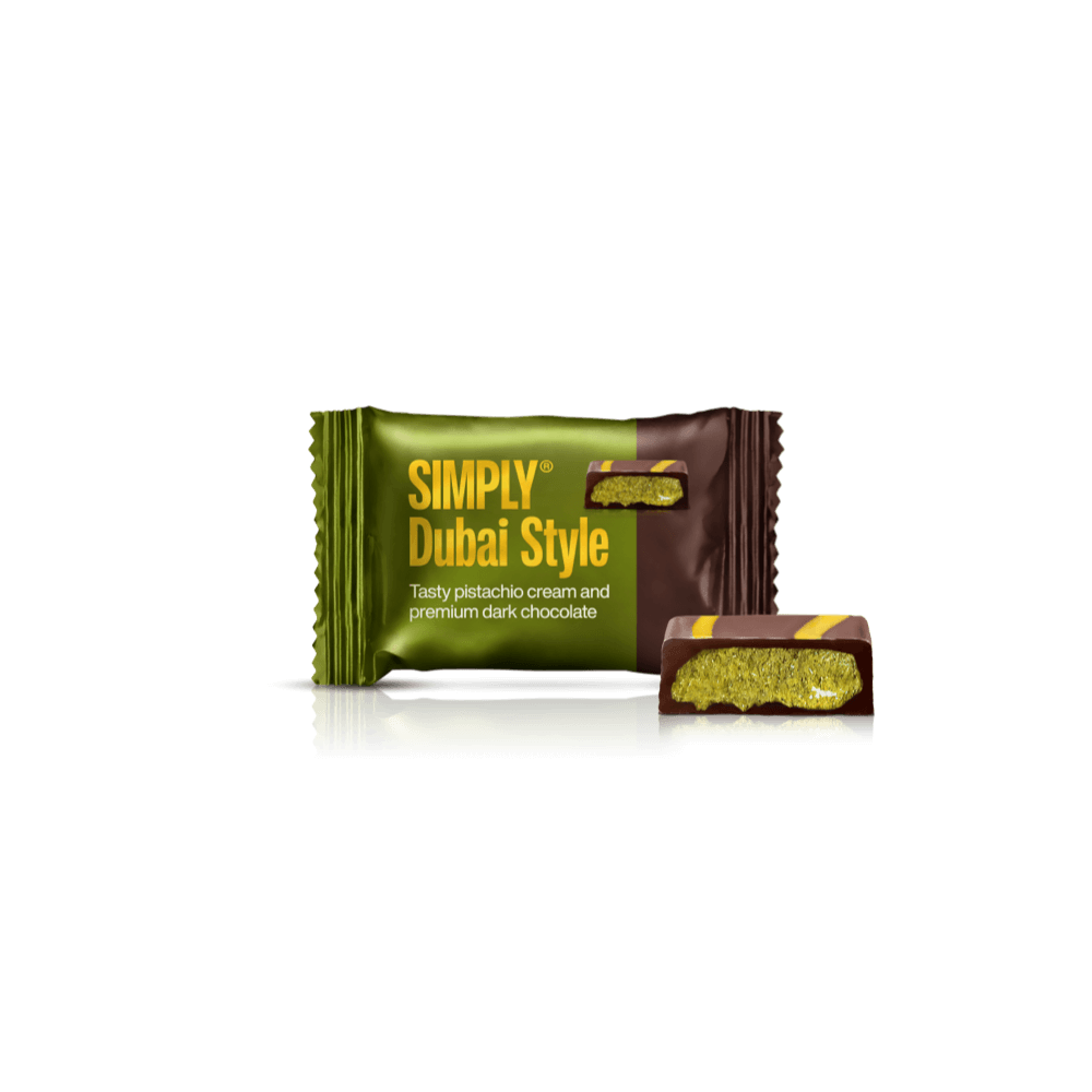 Chocolate Bites box - 750g - 75 pcs - Simply® Pistachio Dark