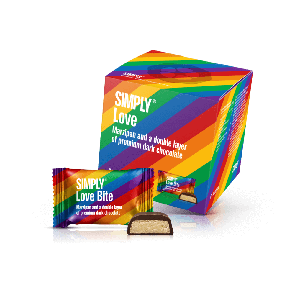 Simply® Love - Gaveæske med 9 bites | Marcipan og et tykt lag premium mørk chokolade - Single Cubes - Simply®