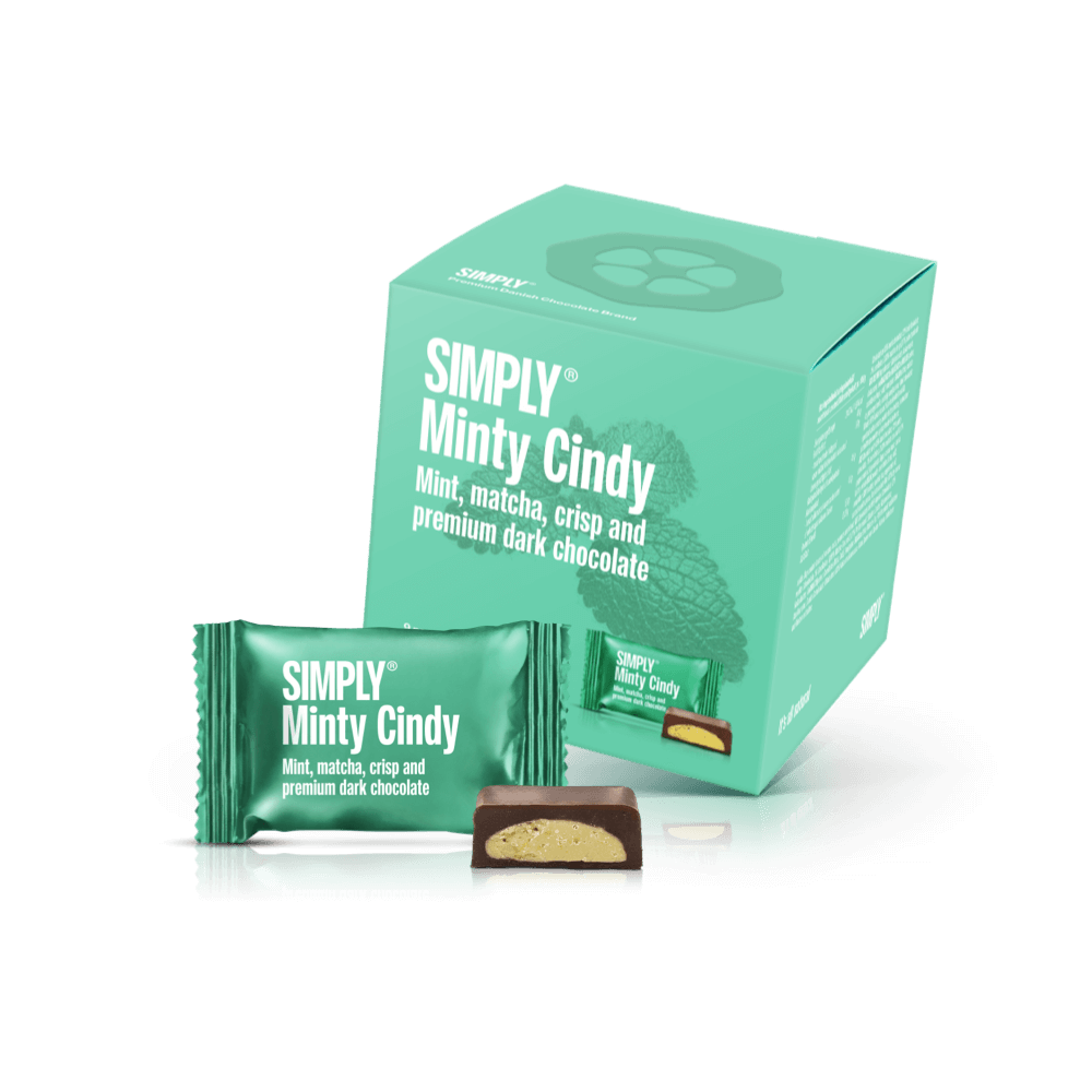 Simply® Minty Cindy - Gaveæske med 9 bites | Mint, matcha the, crisp og premium mørk chokolade - Single Cubes - Simply®