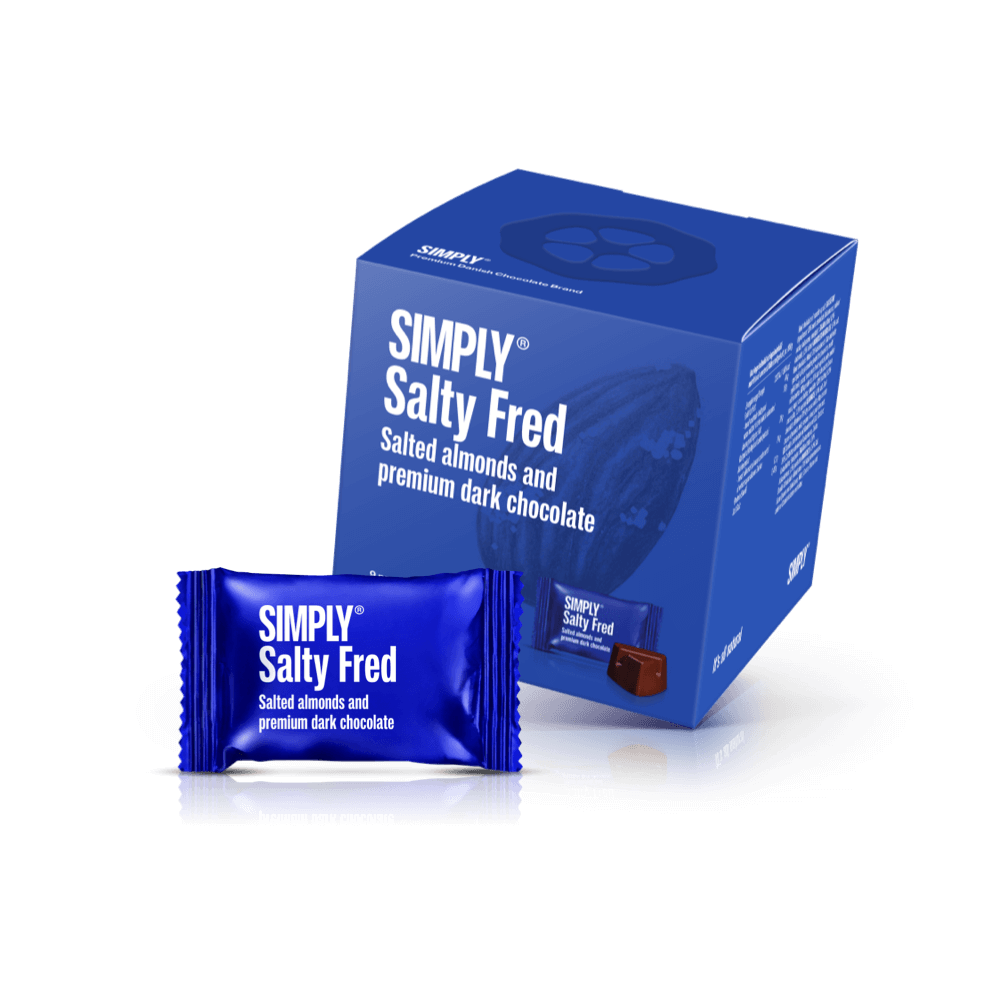 Simply® Salty Fred - Gaveæske med 9 bites | Saltede, ristede mandler med premium mørk chokolade - Single Cubes - Simply®